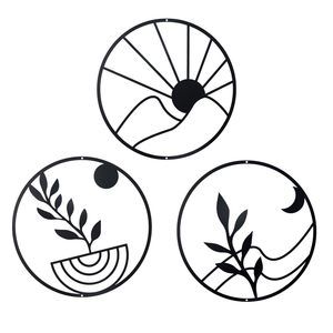 Boho Metal Wall Decor - 3 Black Round 10in Wall Art🦁